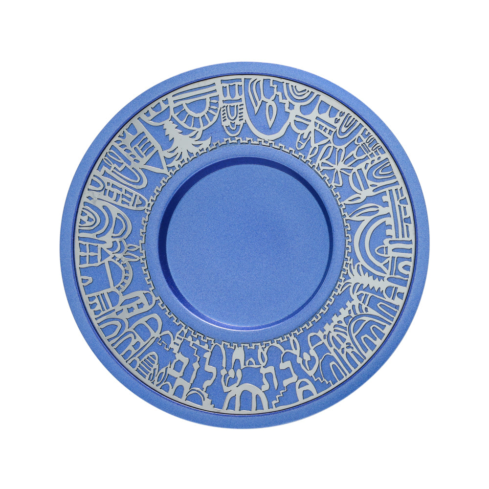 Metal Kiddush Cup and Plate, Jerusalem Cutout