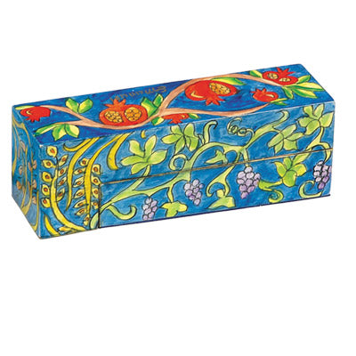Hand Painted Wood Travel Menorah, Pomegranate