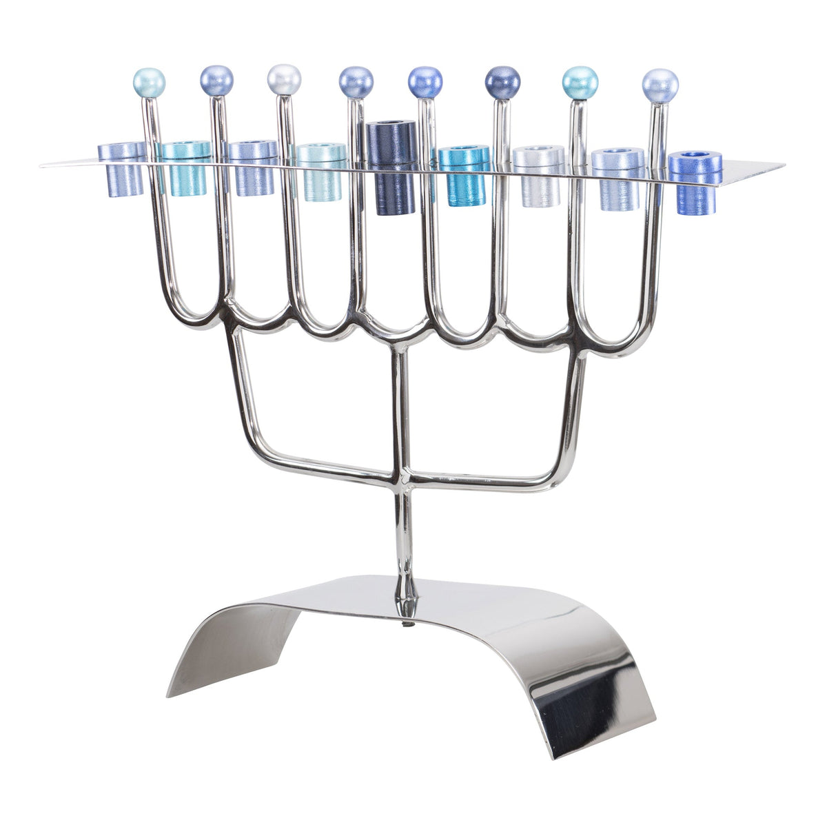 Modern Stainless Steel Menorah, Blue, 8.7"
