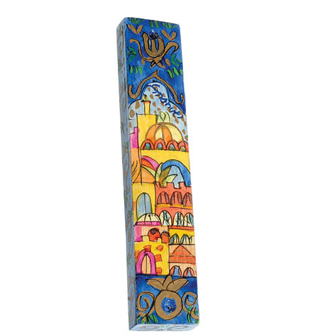 Hand Painted Wood Mezuzah Case, Jerusalem