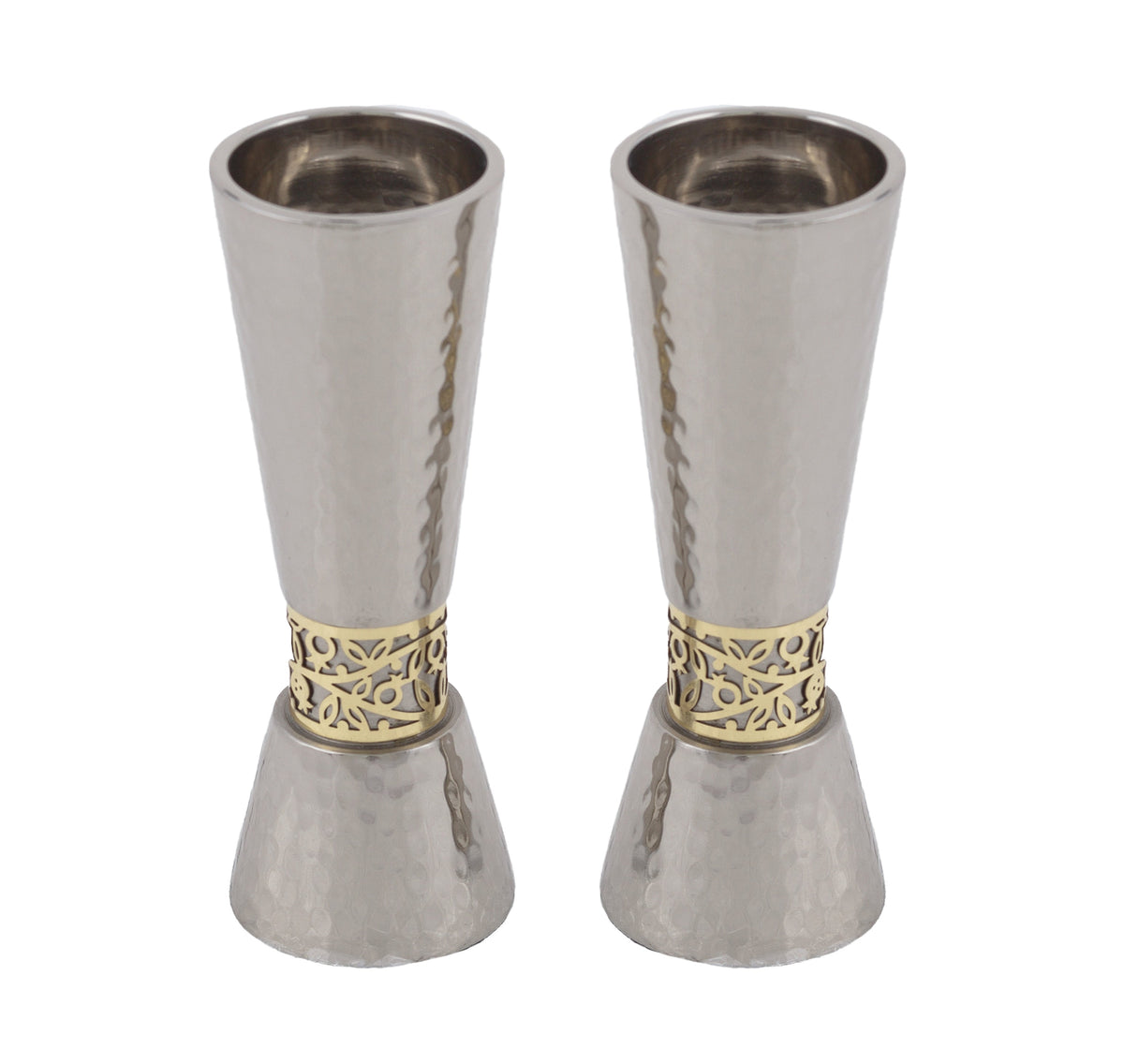 Hammered Aluminum Candlesticks, Pomegranate Cutout Band