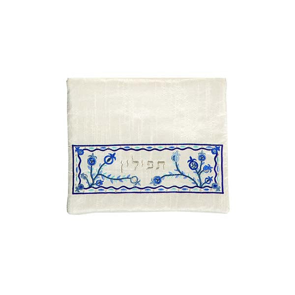 Embroidered Silk Tefillin Bag, Pomegranate