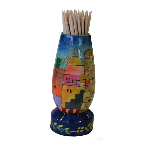 Hand Painted Wood Toothpick Stand, Jerusalem