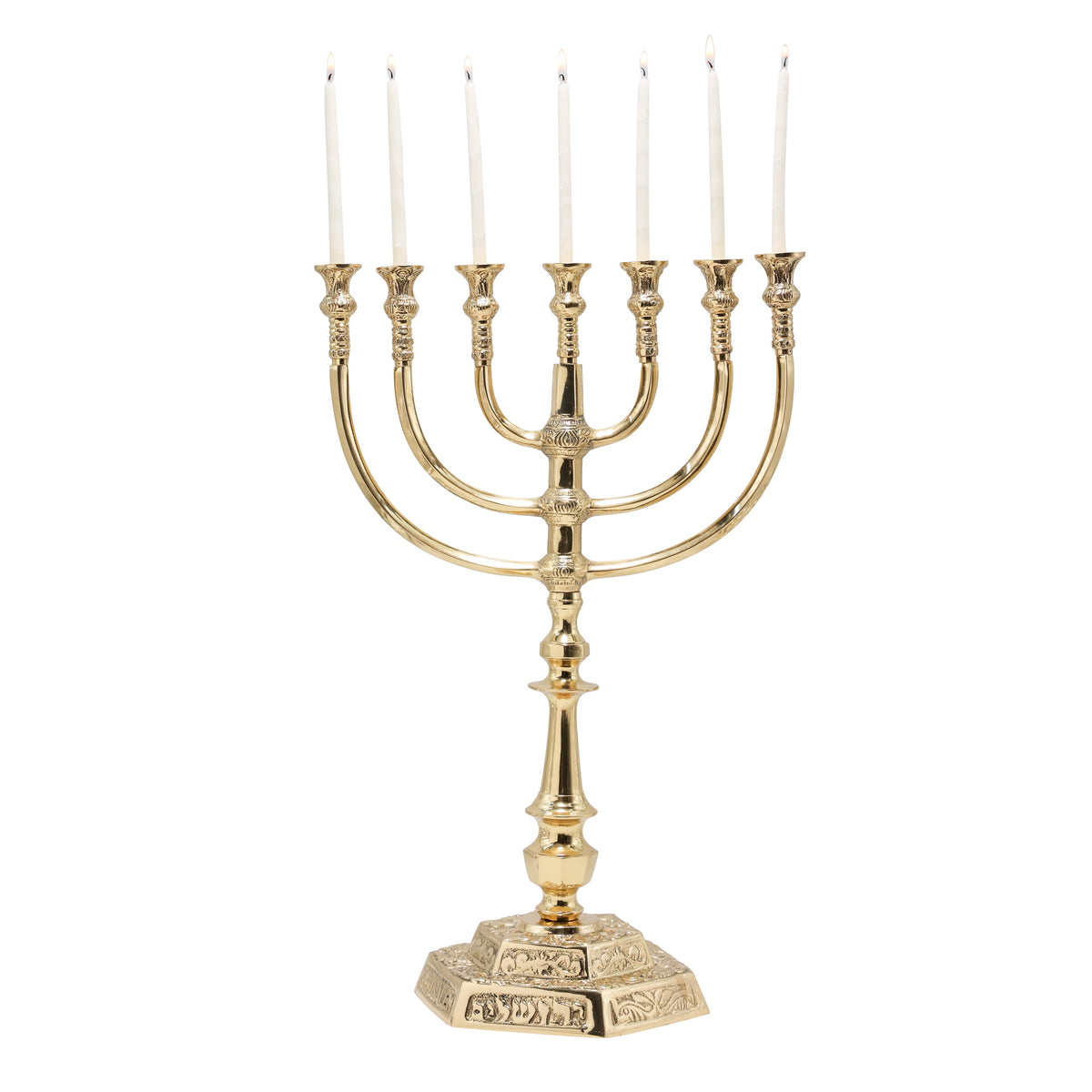 Large Brass Seven Branch Temple Menorah, 18"