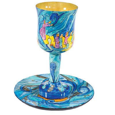 Hand Painted Wood Kiddush Cup, Exodus