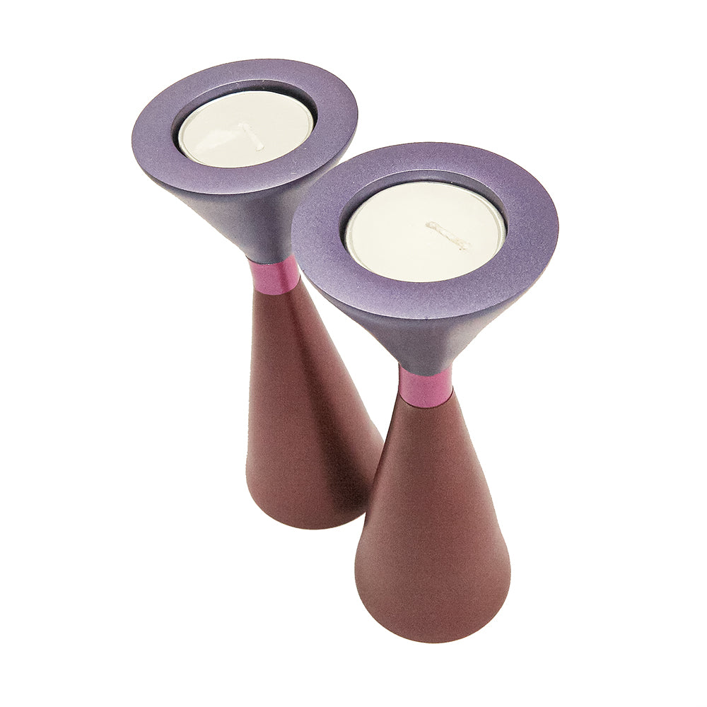 Modern Anodized Aluminum Shabbat Candlesticks, Two-Tone