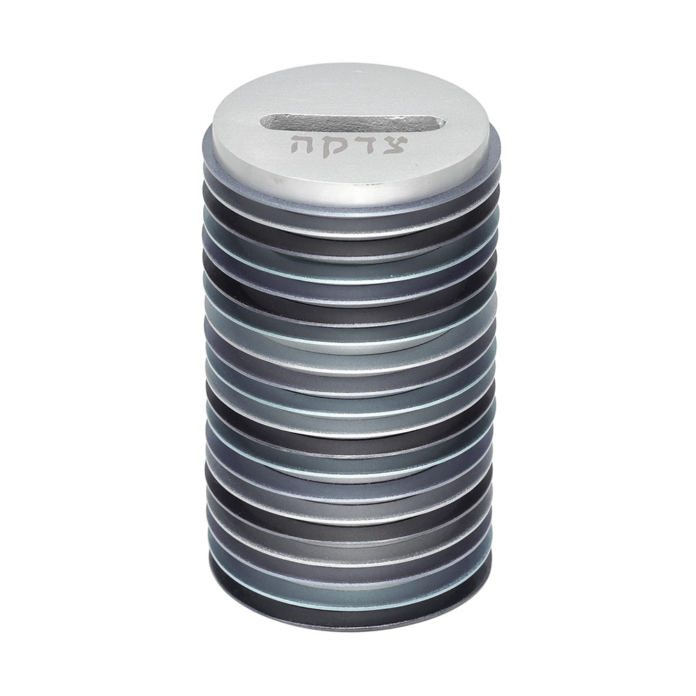 Ridged Aluminum Tzedakah Box, Gray Discs