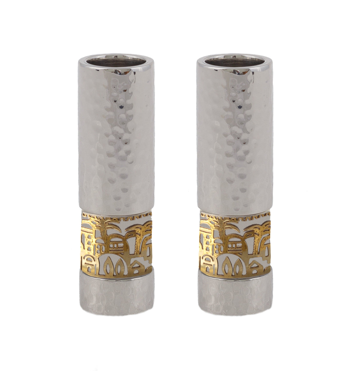 Hammered Aluminum Candlesticks, Jerusalem Cutout Band