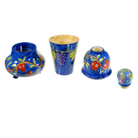 Hand Painted Wood Travel Havdallah Set, Pomegranate