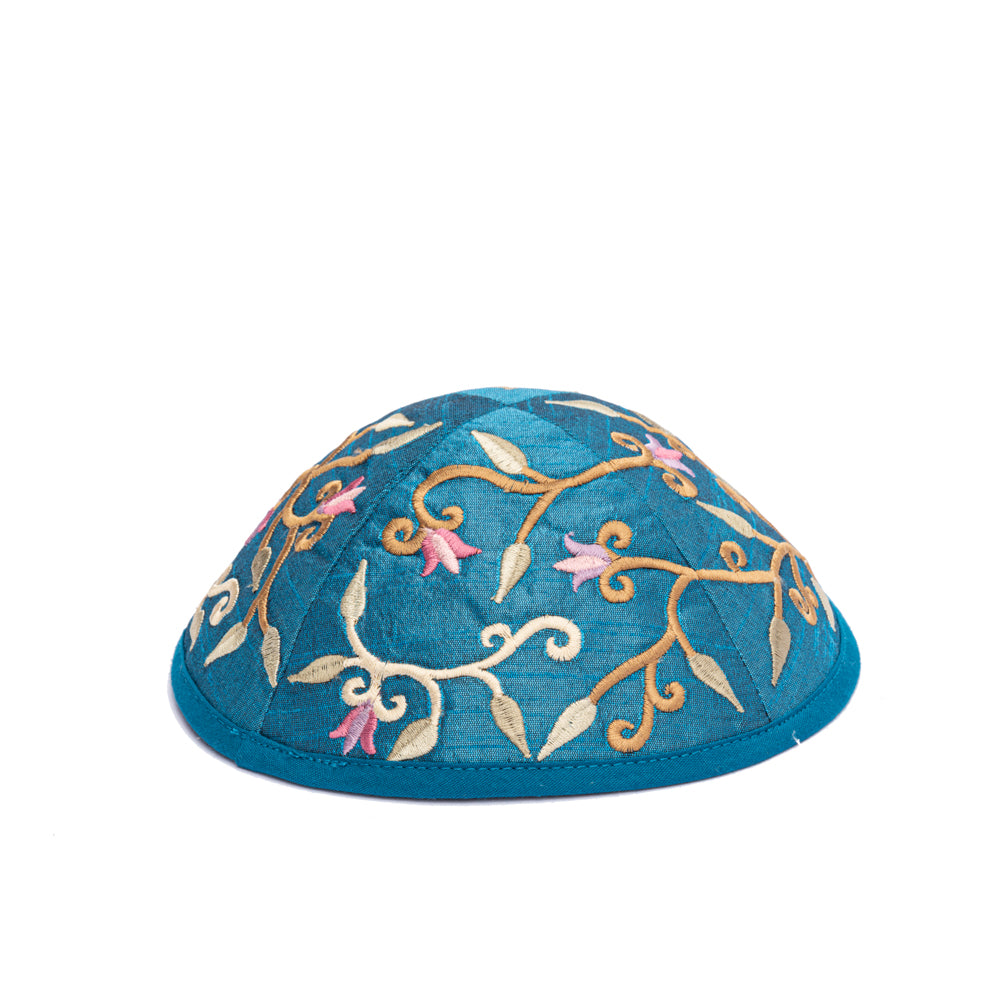 Embroidered Kippah - Flower Vine Embroidery