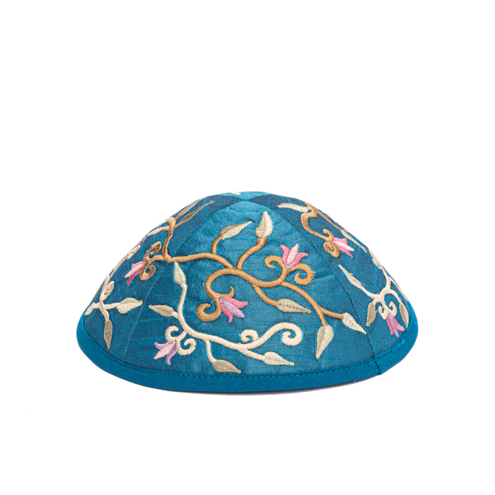 Embroidered Kippah - Flower Vine Embroidery