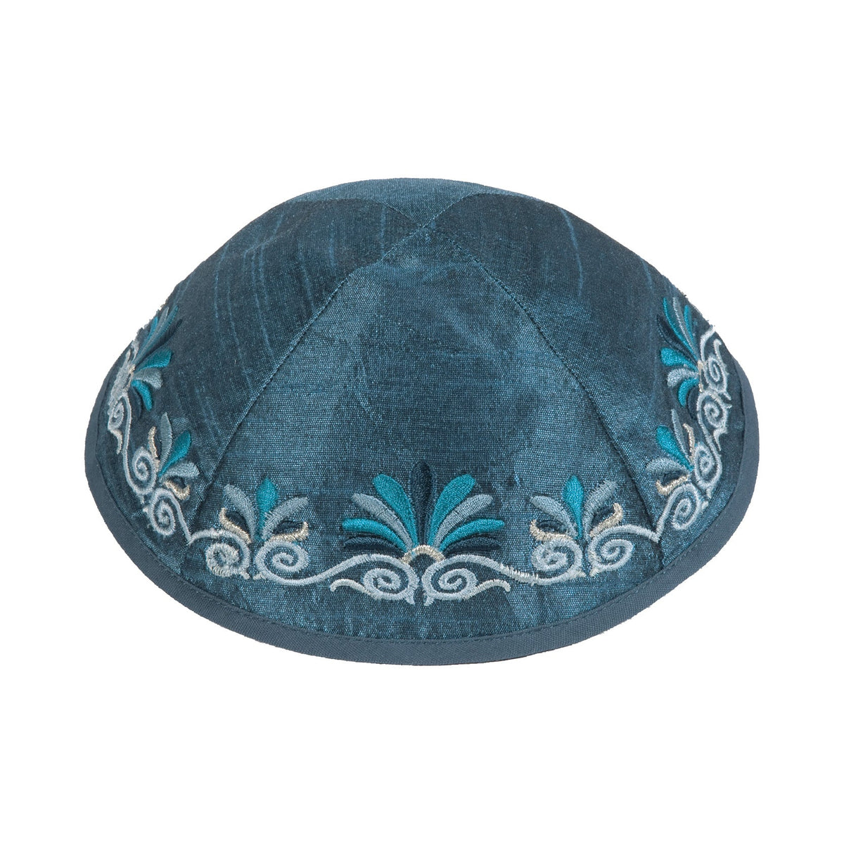 Wave Embroidered Kippah, Blue