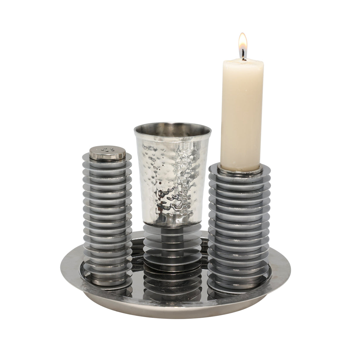 Ridged Metal Havdalah Set, Matte and Shiny