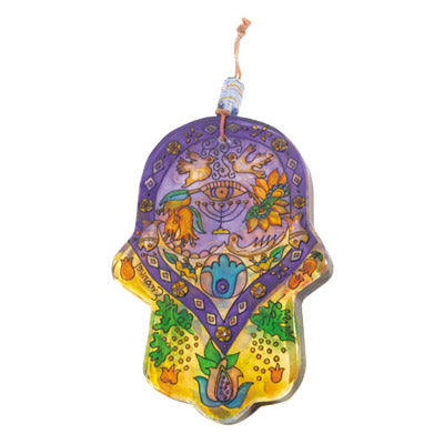 Hand Painted Glass Hamsa, Menorah, 6"