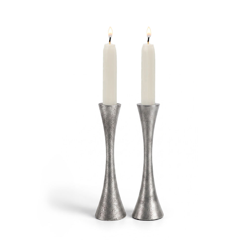 Modern Aluminum Shabbat Candlesticks, Antique Silver