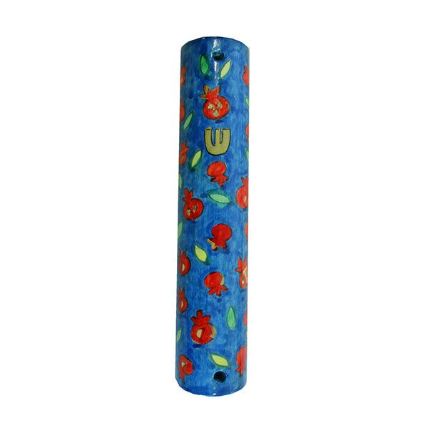 Hand Painted Wood Mezuzah Case, Pomegranate