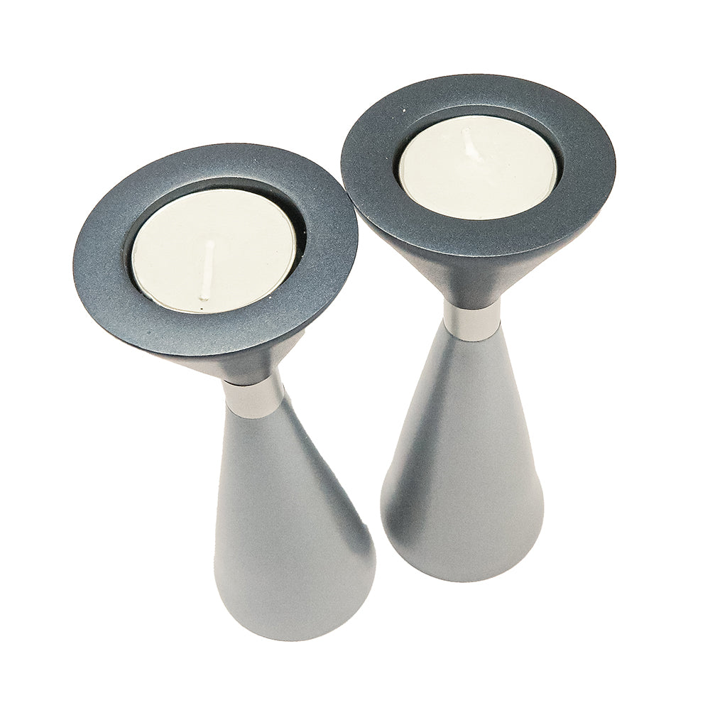 Modern Anodized Aluminum Candlesticks, Two-Sided Gray