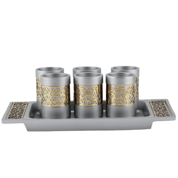 Cutout Metal Liquor Cup Set with Tray, Set of 6