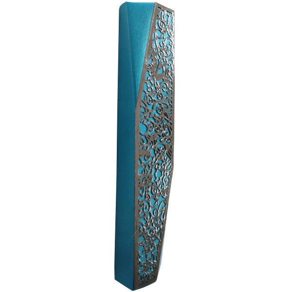 Metal Mezuzah Case, Turquoise Pomegranate Cutout