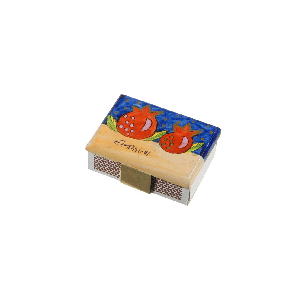 Hand Painted Wood Match Box Holder, Pomegranate