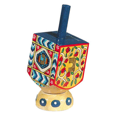Hand Painted Wood Dreidel with Stand, Shin