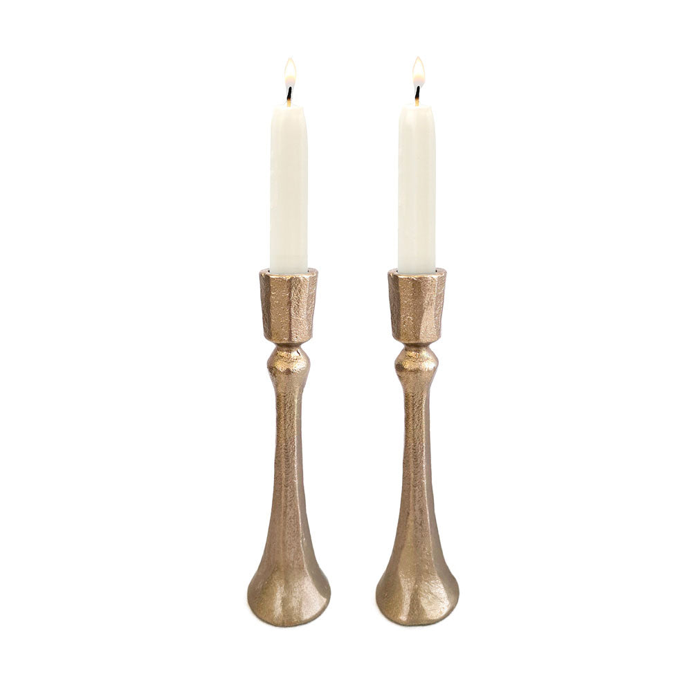 Cast Aluminum Shabbat Candlesticks, Antique Brass 7"