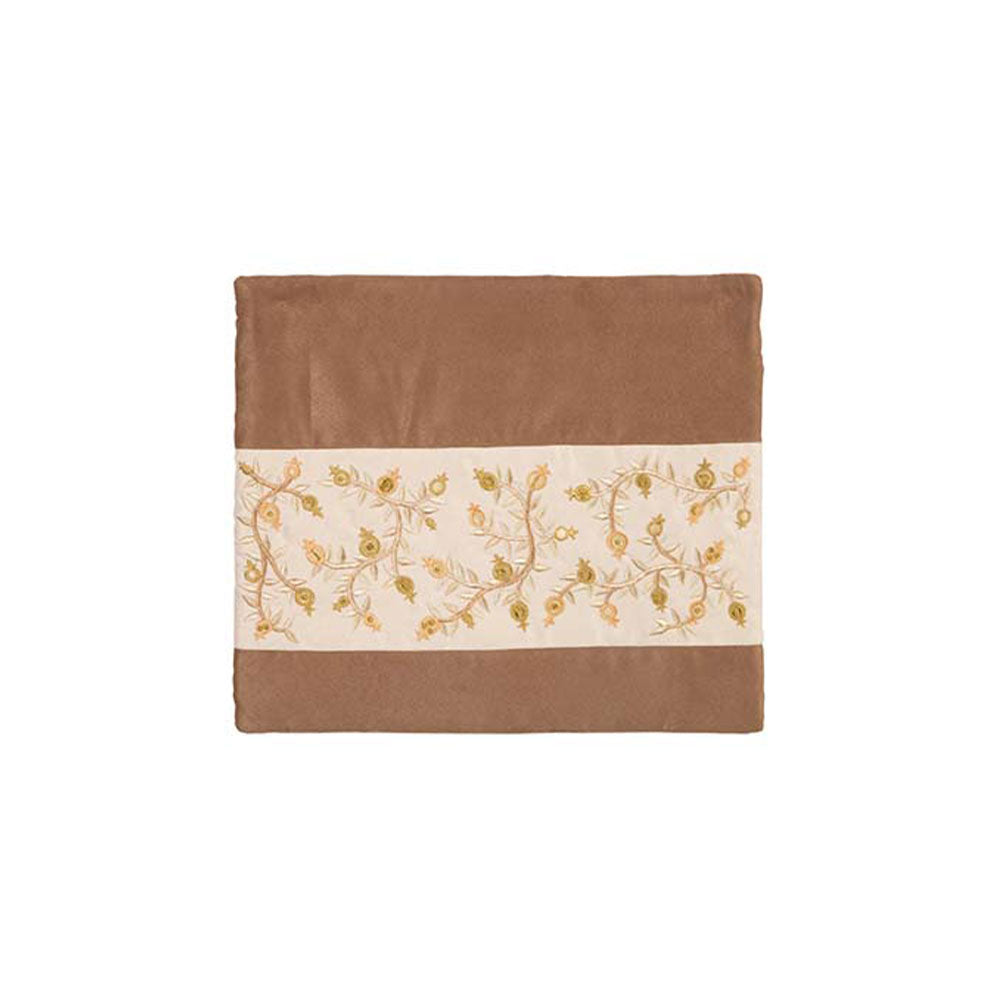 Embroidered Silk Tefillin Bag, Pomegranate Gold Stripe