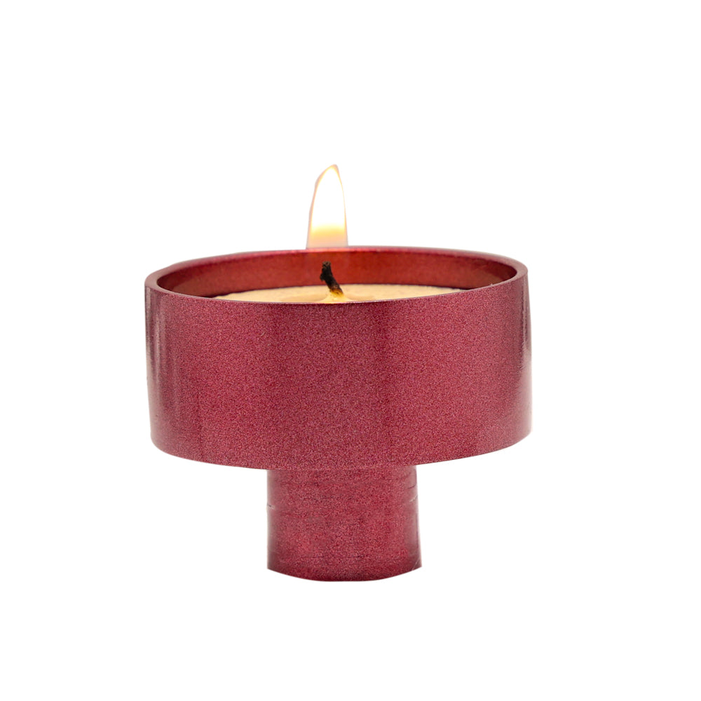 Anodized Aluminum Tea Light Adaptor, Maroon Set of 10