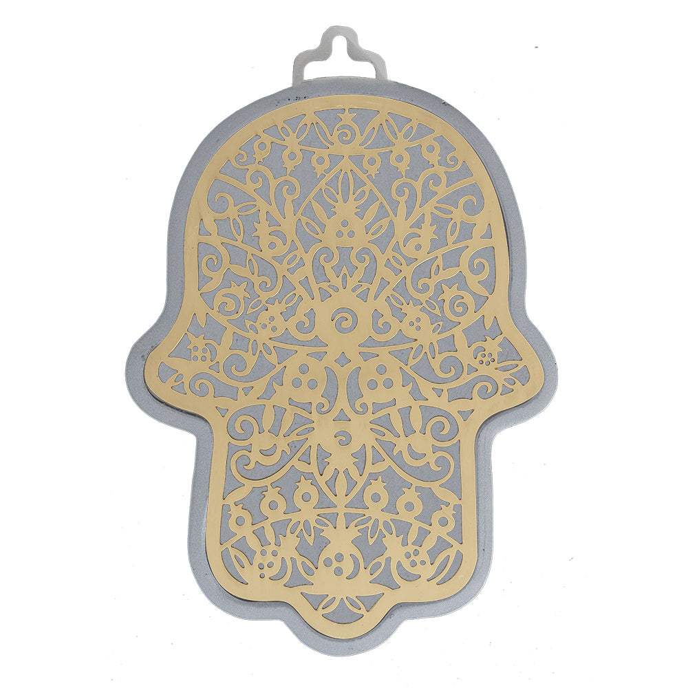 Silver and Brass Cutout Hamsa Wall Decor, 6.5", Pomegranate