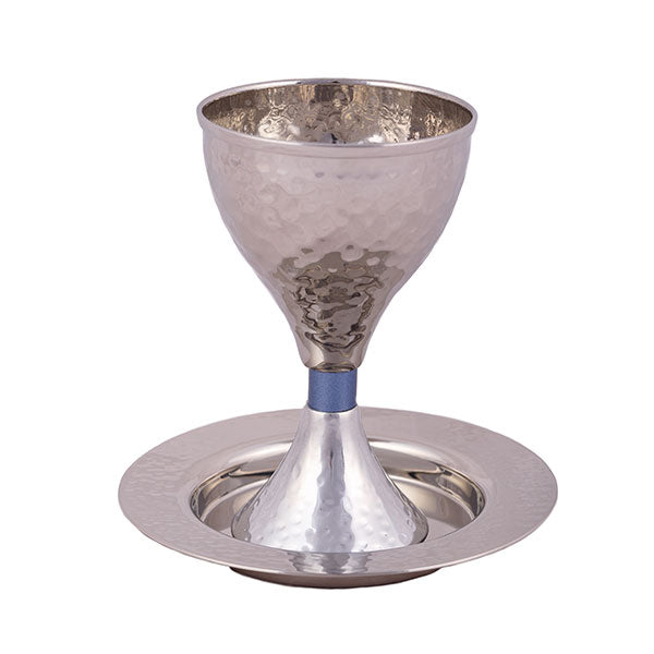 Hammered Metal Kiddush Cup, Blue Ring
