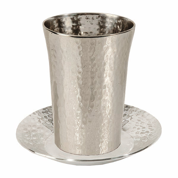 Hammered Metal Kiddush Cup and Plate, Miminal