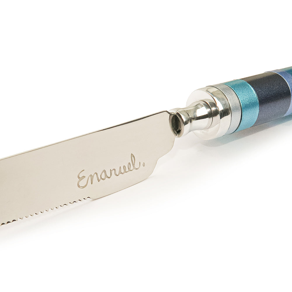Anodized Aluminum Challah Knife, Blue Rings