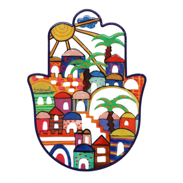 Hand Painted Aluminum Hamsa, Jerusalem