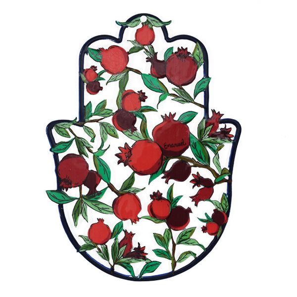 Metal Hamsa Wall Hanging, Pomegranates, 4" x 3"