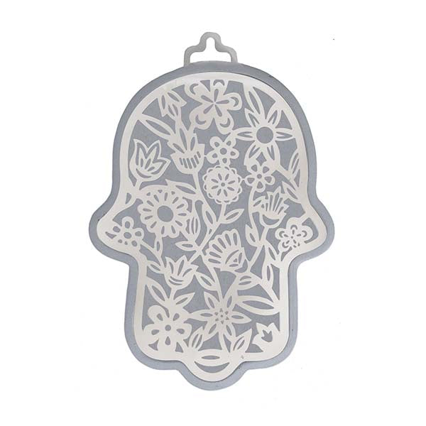 Large Metal Cutout Hamsa Wall Decor, 6.5", Silver and Grey, Floral