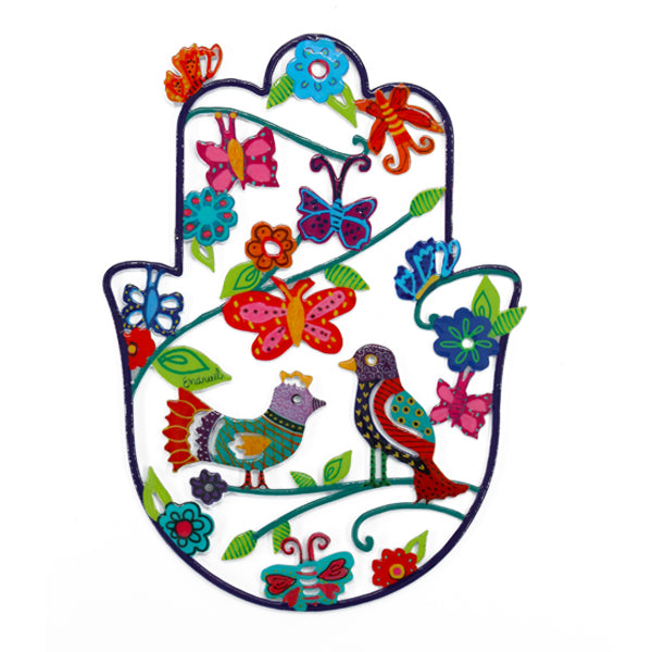 Metal Hamsa Wall Hanging, Birds and Butterflies, 4"