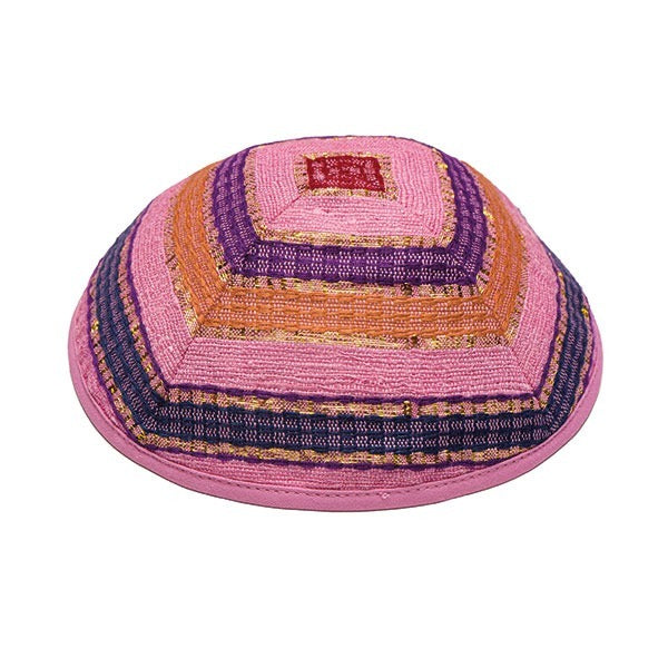 Hand Woven Tallit Set with Atara, Pink Multicolor, 20.5" Wide