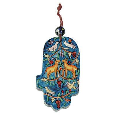 Hand Painted Wood Hamsa, Deer, 3.5"