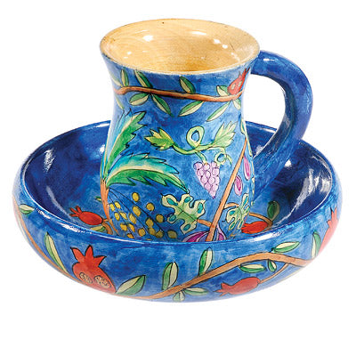 Hand Painted Wood Mayim Achronim Set, Seven Species
