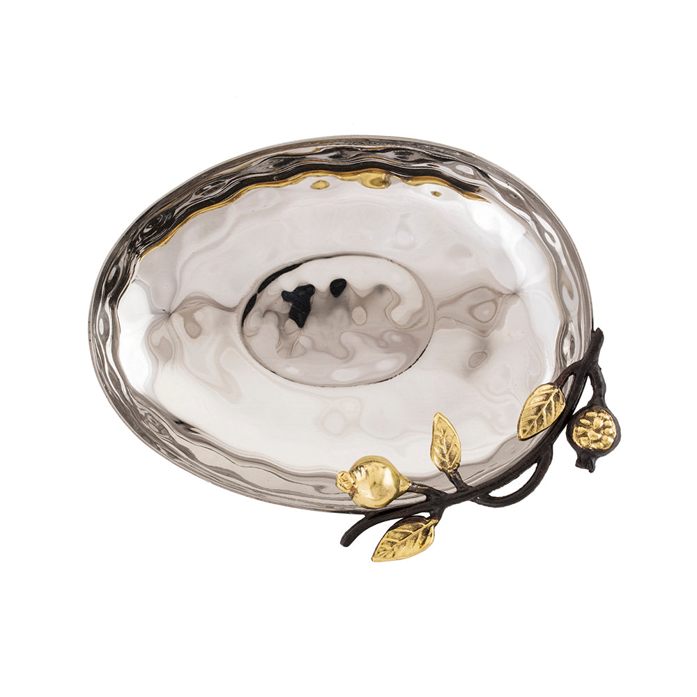Hammered Steel Bowl with Pomegranate Branch