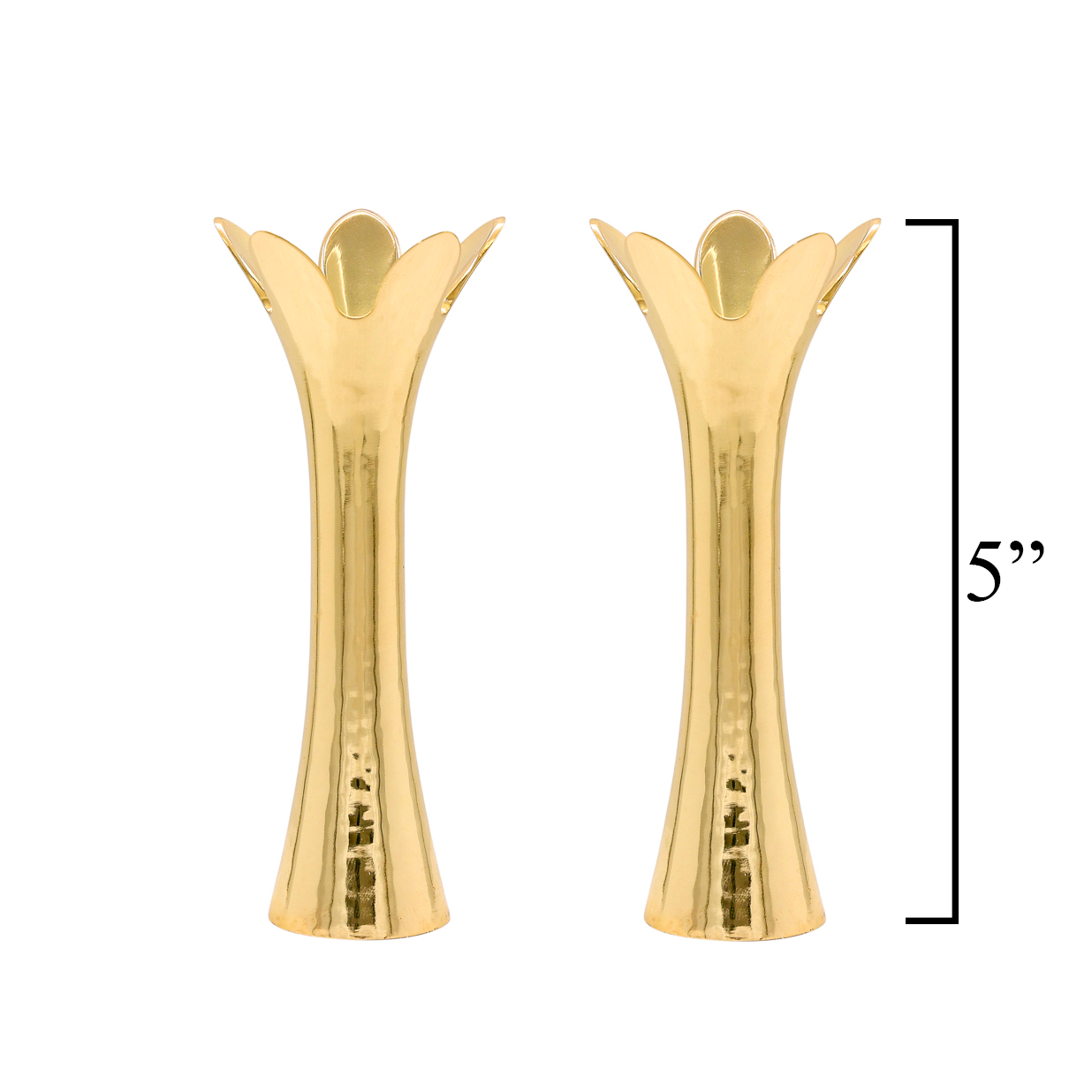Flower Petal Shabbat Candlesticks - Gold Aluminum, 5 In