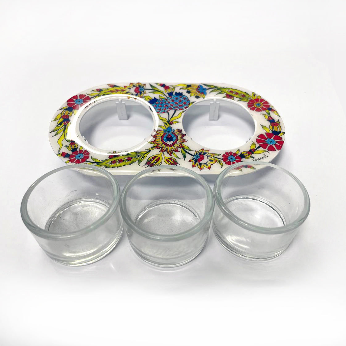 Shabbat Tea Light Candle Holders - Decorative floral Plate