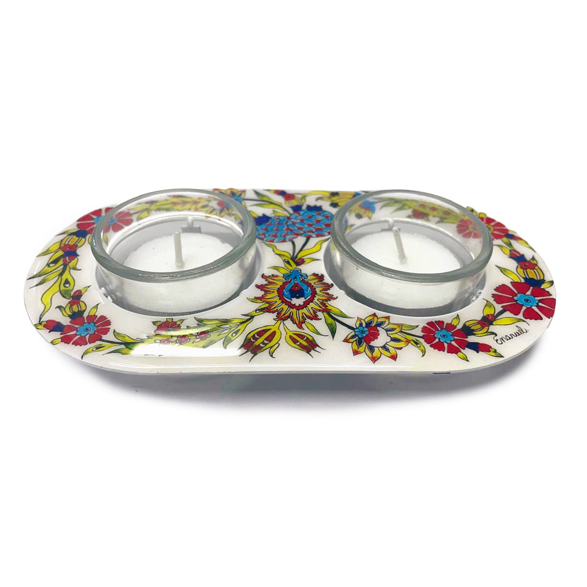 Shabbat Tea Light Candle Holders - Decorative floral Plate