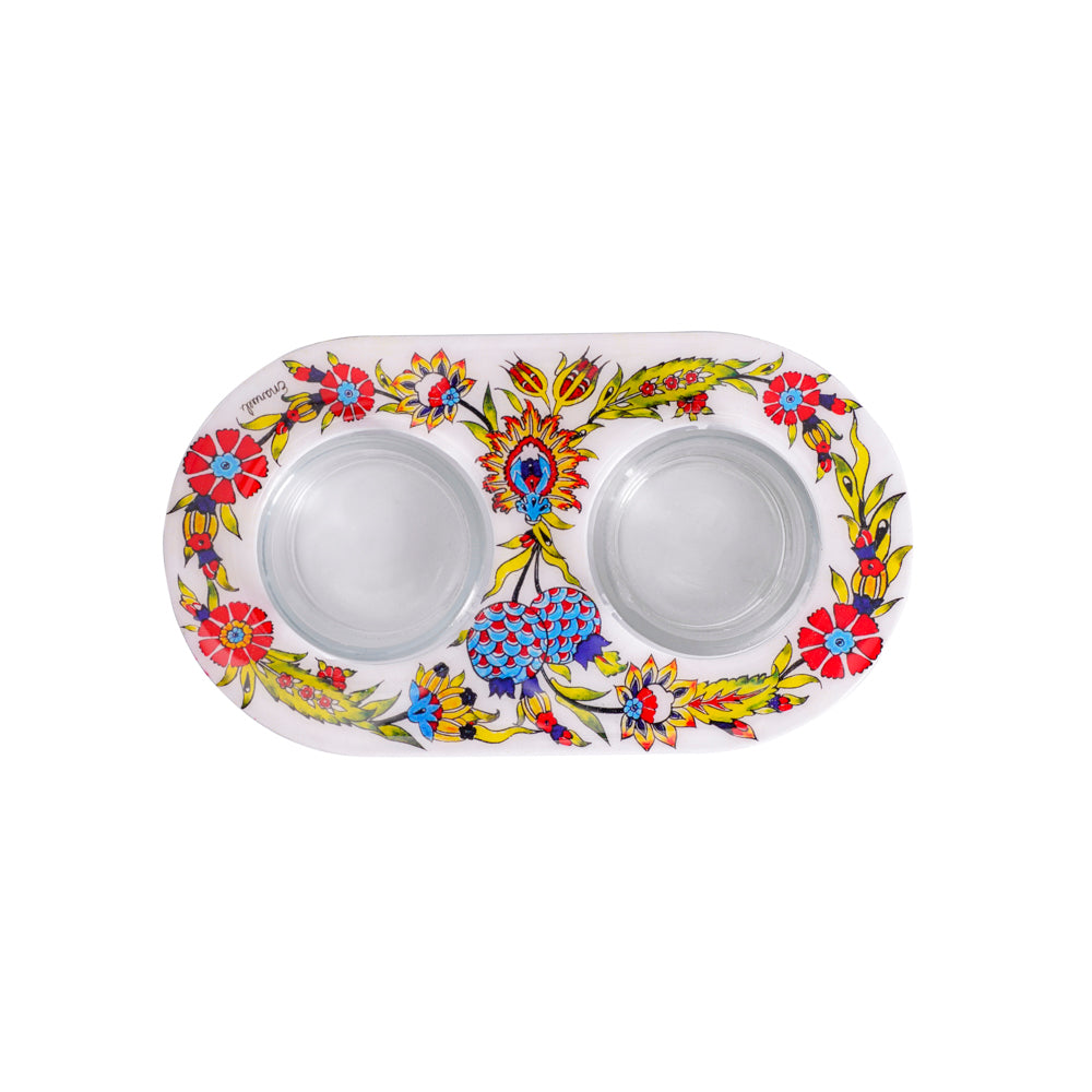 Shabbat Tea Light Candle Holders - Decorative floral Plate