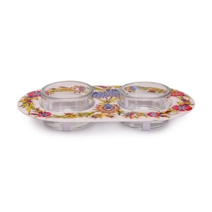 Shabbat Tea Light Candle Holders - Decorative floral Plate