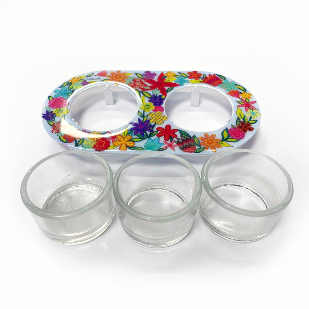 Shabbat Tea Light Candle Holders - Decorative Hand-painted Style Plate