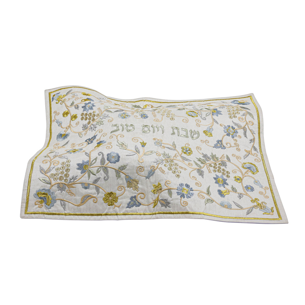 Silk Embroidered Challah Cover - Grape Vines - Gold