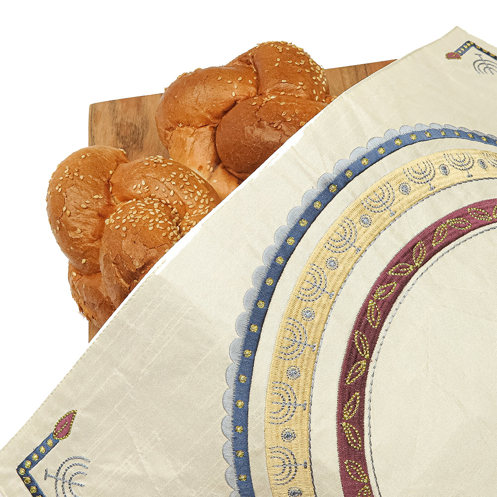 Challah Cover – Embroidered Menorah Circle