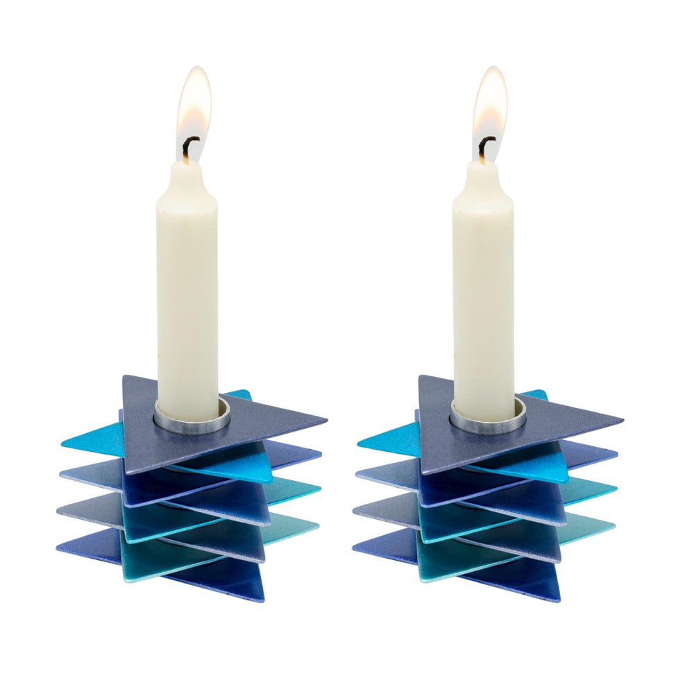 Star of David Shabbat Candlesticks 3" - Blue