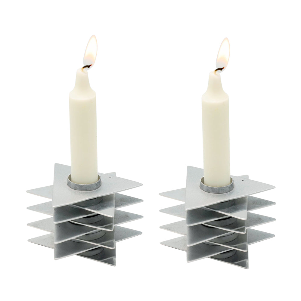 Star of David Shabbat Candlesticks - 3" - Silver